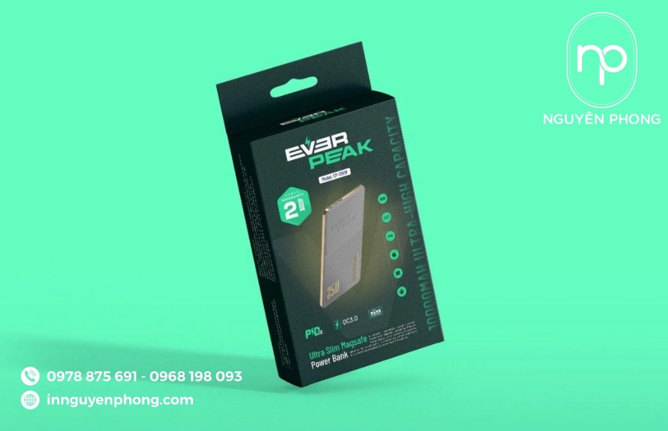 Mẫu hộp giấy đựng sạc dự phòng đơn sắc 